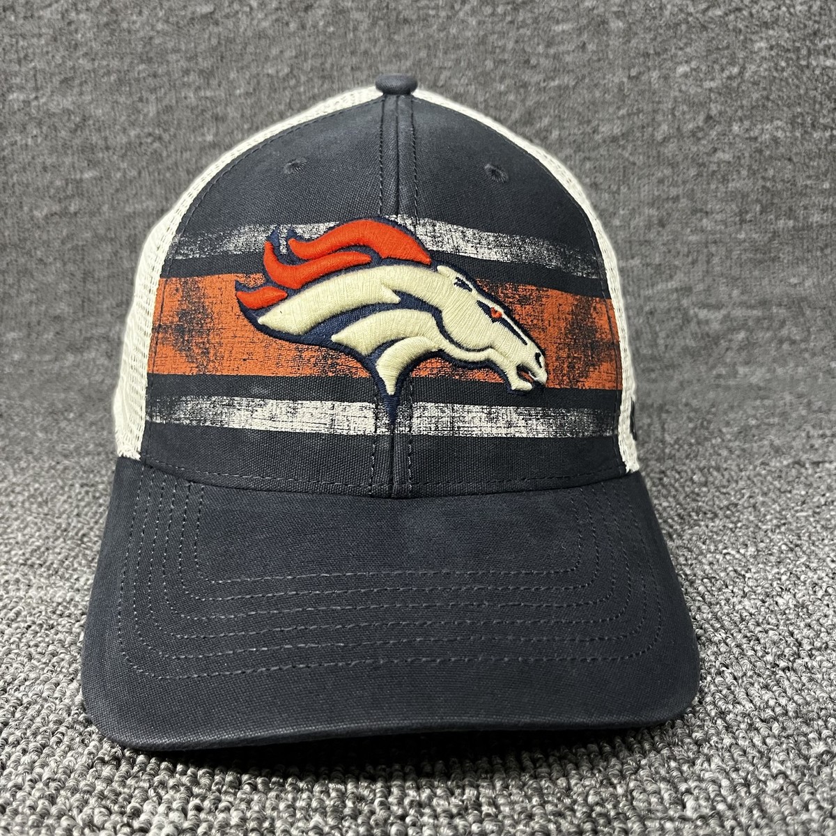 New '47 Denver Broncos Trucker Snapback Hat Distressed Stripe Mesh Cap OSFA