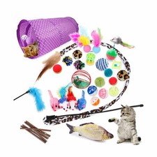 28-Piece Bulk Cat Toy Set - Rod Fur Mice, Balls, Bells Pet Kitten Toys