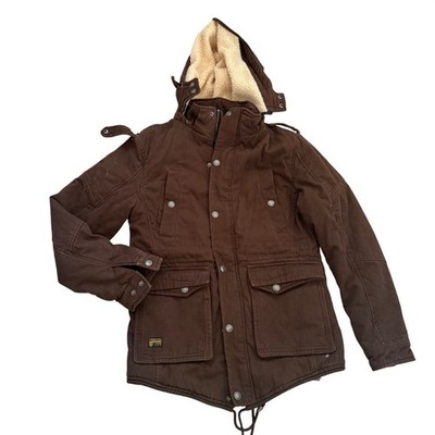 858 BAWUBASHIJIA Men's Parka Jacket Sz XXL 2XL Brown Sherpa Lined