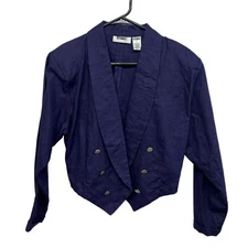 Vintage Gitano Women's Blazer Jacket Size L Double Breasted Cropped Blue