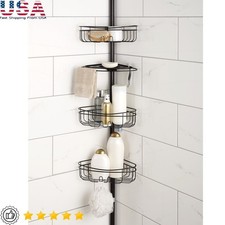 4 Tier Shower Caddy Tension Pole W/ 3 Adjustable Baskets Soap Tray Shelf New