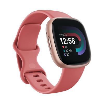 Fitbit Versa 4 Fitness Smartwatch Pink Silicone Band Gold Aluminum Case 40mm
