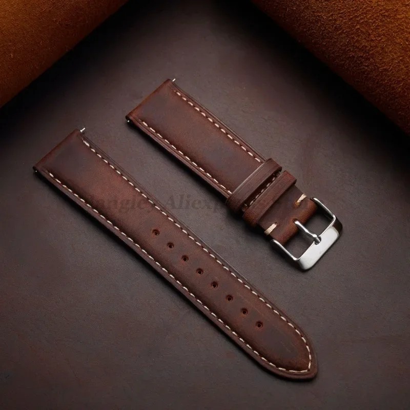 Universal Crazy Cowhide Watch Strap Quick Release Genuine Leather Band 14mm-24mm