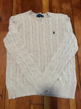Polo Ralph Lauren Men  s S Beige Cable-Knit Crew Neck Logo Pullover Sweater