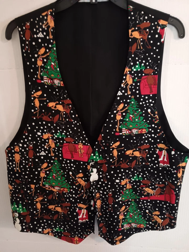 Chaleco Santana Holiday reno talla mediana negro EE. UU. abotonado sin mangas Foto 2 de 4