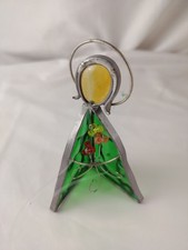 Stained Glass Votive Angel Holding Flowers. 5 In Tall.