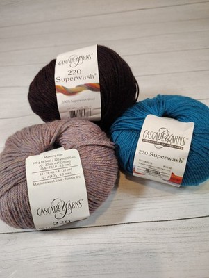 Cascade Yarns, 220 Superwash, 100% Wool, Multiple Colors, Three Balls, New