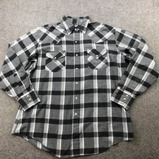 Vintage Ely Cattleman Shirt Mens Large Black Gray Plaid Pearl Snap Long Sleeve