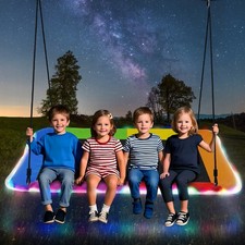 60  Large Platform Tree Swing w/LED Light 2 Adjustable Ropes Waterproof Backyard