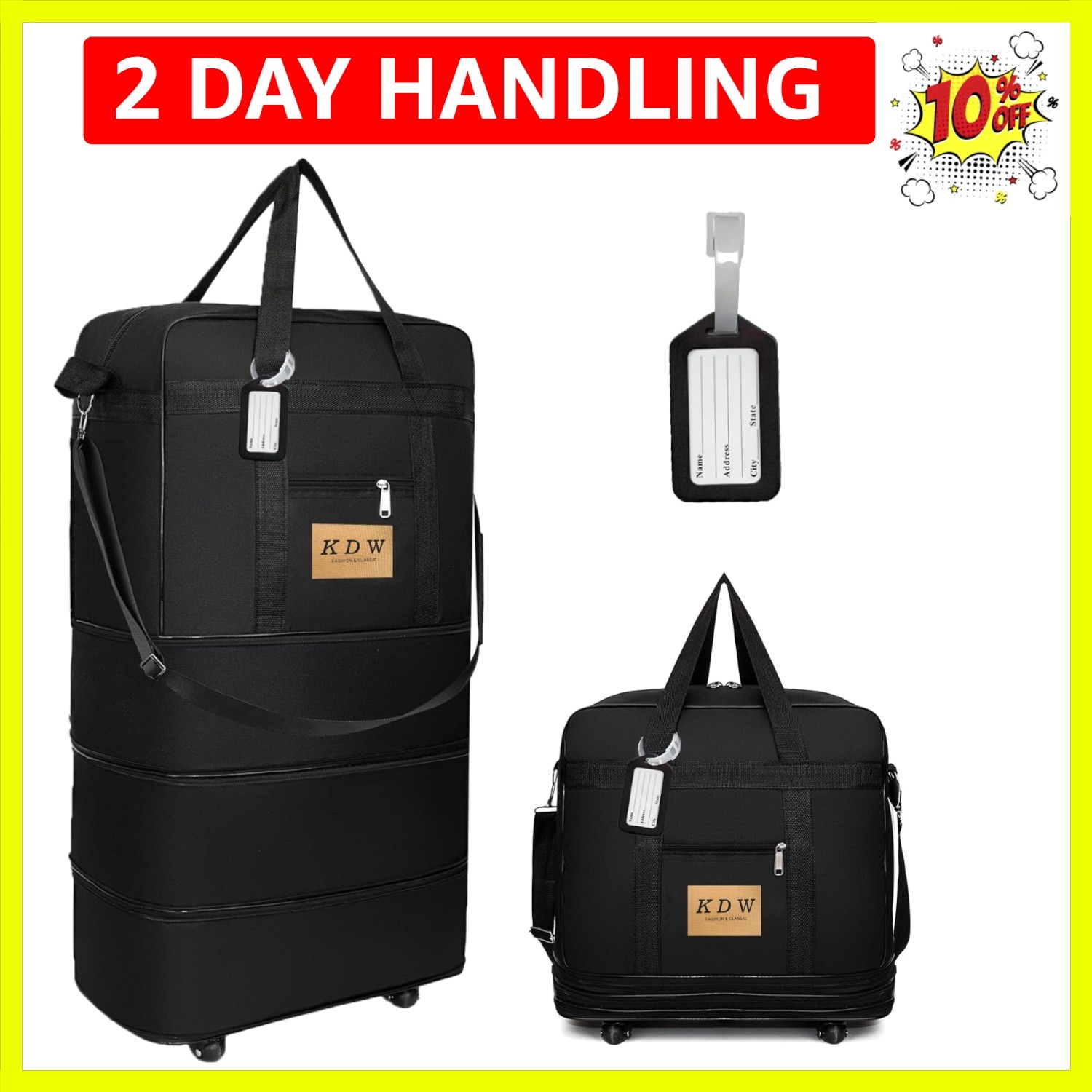 Foldable Travel Bag with Wheels, Extendable Tote Bag, Roller Expandable Lugga...