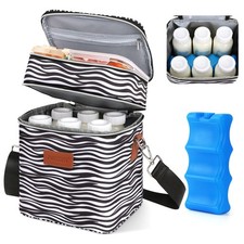 Breastmilk Cooler Bag with Ice Pack, Fits 6 Baby Bottles Up to 9 Oz, Stylish ...