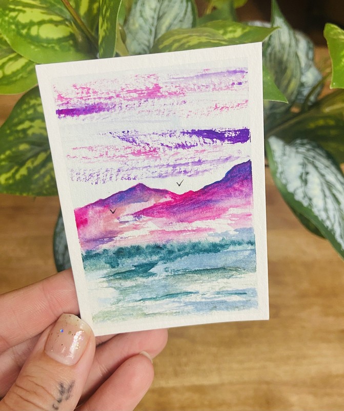 ACEO Original Gouache Painting Mountains 2.5 x 3.5 Landscape Andrea Baker Art