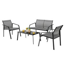 4PCS Patio Outdoor Furniture Set Loveseat w/Heavy-Duty Steel Frame &Coffee Table