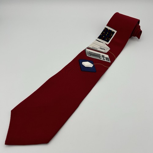 Vintage Necktie Vicky Davis “Mouse Trap” Red Silk Computer Signed By Designer