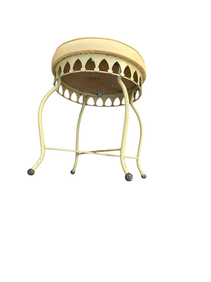 Taburete de tocador glamoroso Mid Century Thinline de hierro forjado patas y asiento amarillos Foto 2 de 4