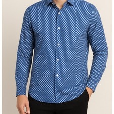 Michael Kors Men's Dress Shirt XL Blue Polka Dot Long Sleeve Classic Fit