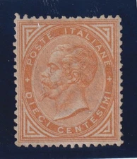 REGNO 1863 DE LA RUE TIRATURA LONDRA 10 CENT. OCRA ARANCIO CERTIFICATO SOTTORIVA