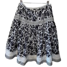 VTG Talbots Y2K Boho Cottage Cotton Printed Knee Length Blue  White Skirt 12