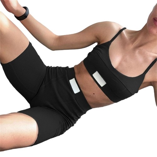 Women Embroidery Workout Outfit High Waist Shorts with Camisole Crop Top - Picture 5 of 14