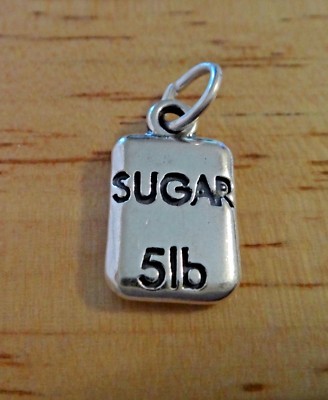 Sterling Silver 17x10mm Baking 5 lb. pound Sack of Sugar Charm