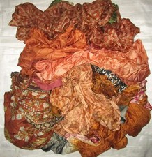 LOT PURE SILK Antique Vintage Sari REMNANT Fabrics 100 GRAMS Rust ABDQI