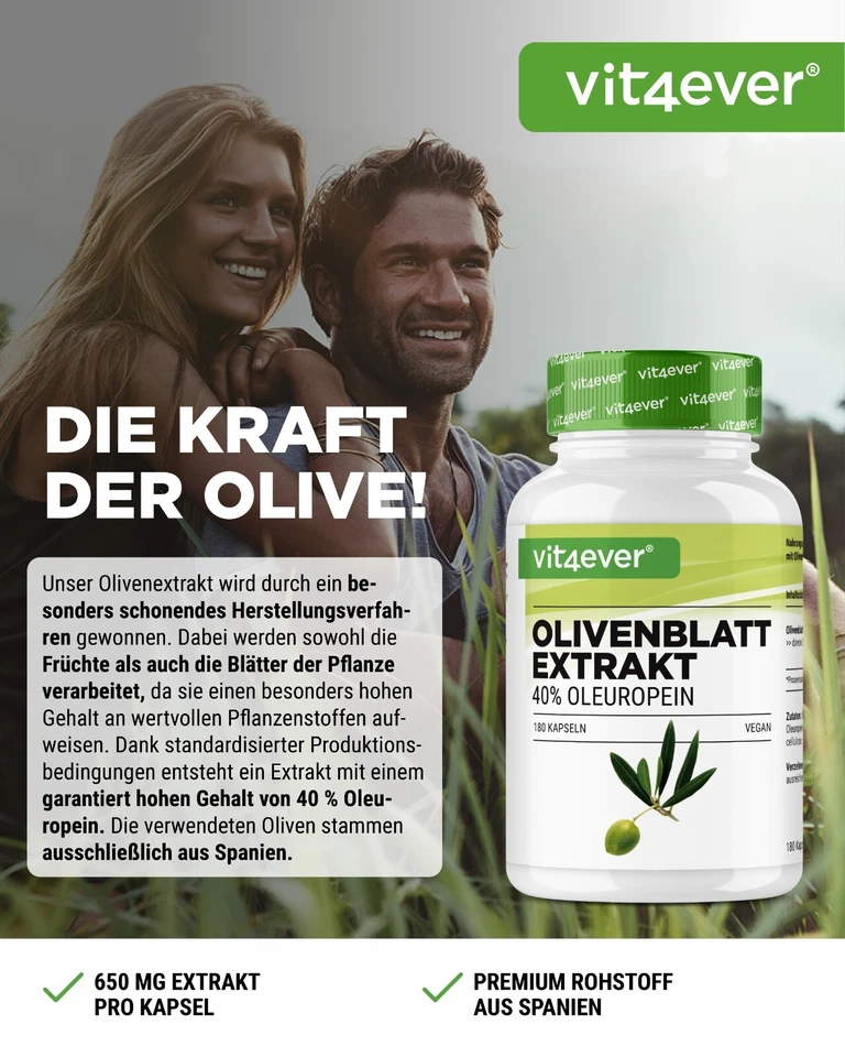 Olivenblatt Extrakt 650mg 180 Kapseln (V) mit 40% Oleuropein - Bild 2 von 4