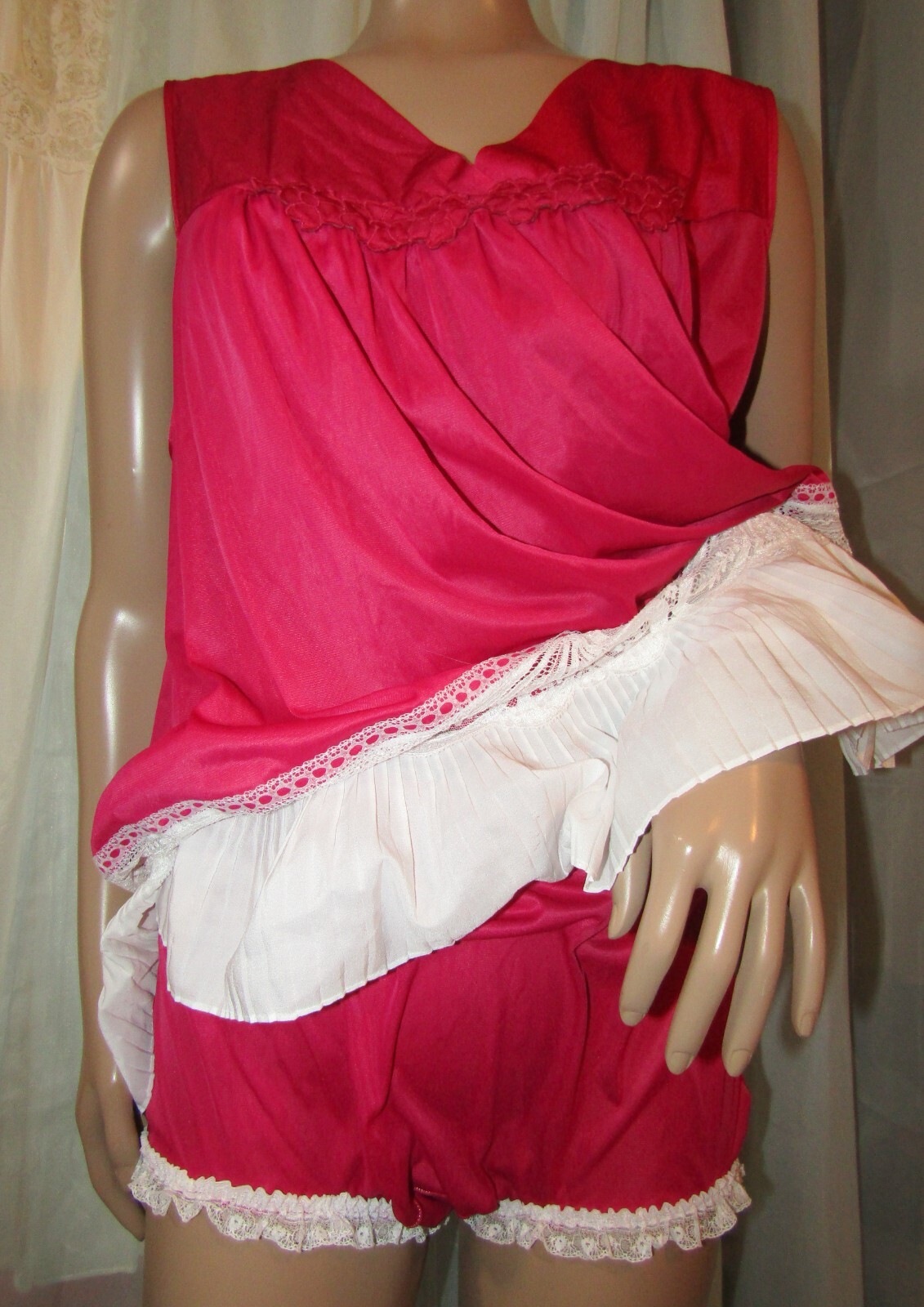 Custom Burgundy Nylon Babydoll Nightgown lace Wide gusset Panties XL/8