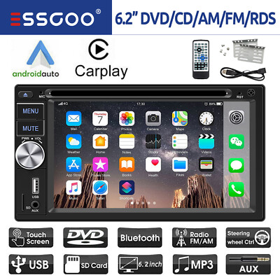 2 DIN Autoradio 6.2'' Carplay Android Auto CD DVD AM FM RDS USB Bluetooth TF AUX