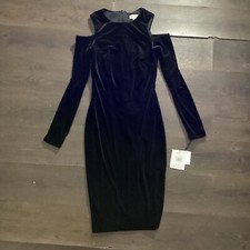 Calvin Klein Sheath Dress Womens 2 Cold Shoulder Long Sleeve Black Velvet Zip