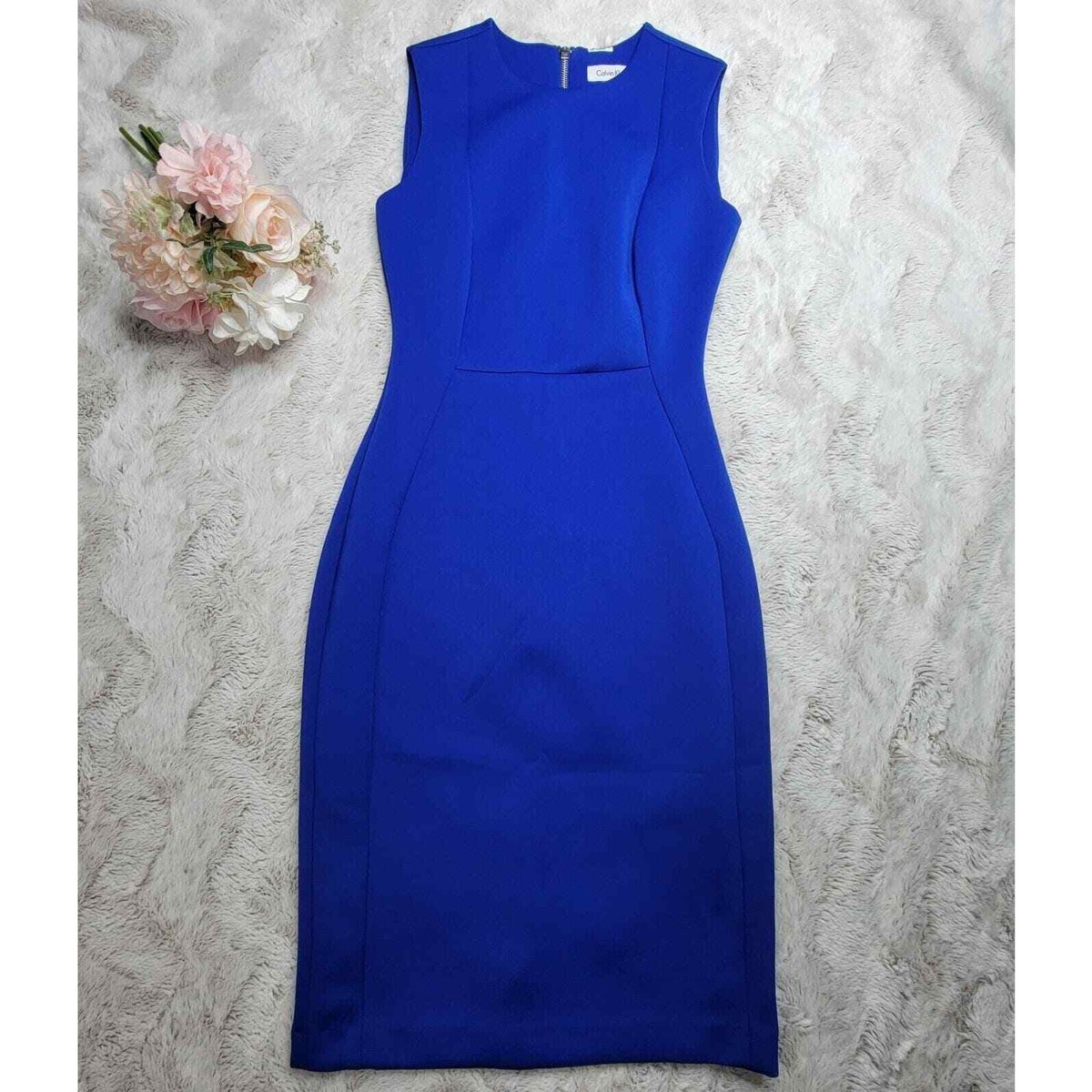 Calvin Klein Blue Thick Scuba-Style Sheath Midi Dress | eBay