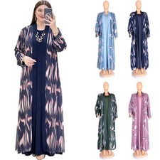 Dubai Women Muslim Abaya Two Piece Set Open Cardigan Dress Islamic Kaftan Dress