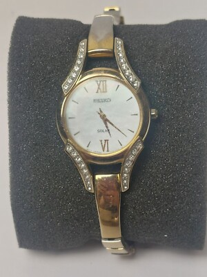 Seiko Solar Crystals Gold Tone Stainless Steel Ladies Watch V115