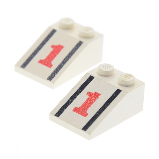2 X Lego Dachstein Weiss 3x2 Rot Nummer 1 Streifen Schrag Steine 6395 3298p54 Ebay
