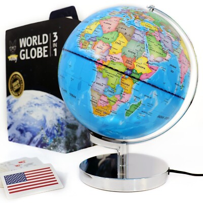9'' Illuminated Educational Kids World Globe + STEM Flags & Countries Interact...