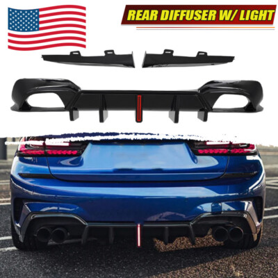 Gloss Black Rear Bumper Diffuser Lip w/LED Light For BMW G20 M340i PRE-LCI 2019+