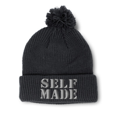 Pom Pom Beanies for Women Self Made Embroidery Winter Hats for Men Skull Cap