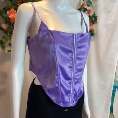 Micas Silky Lila Bright Purple Corset Cami Top with Zip Back Size XL