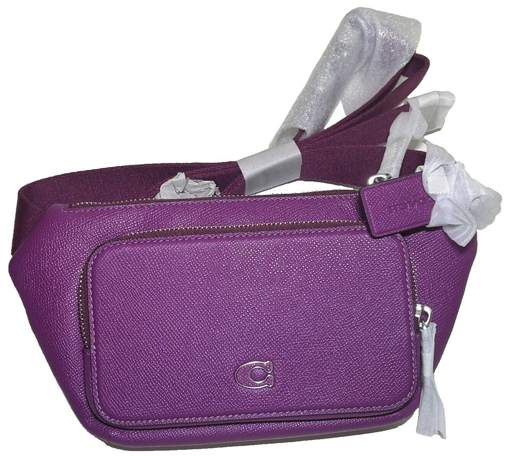 COACH Belt Bag in Crossgrain Leather DEEP Plum Fanny Pack Purse Handbag Dustbag