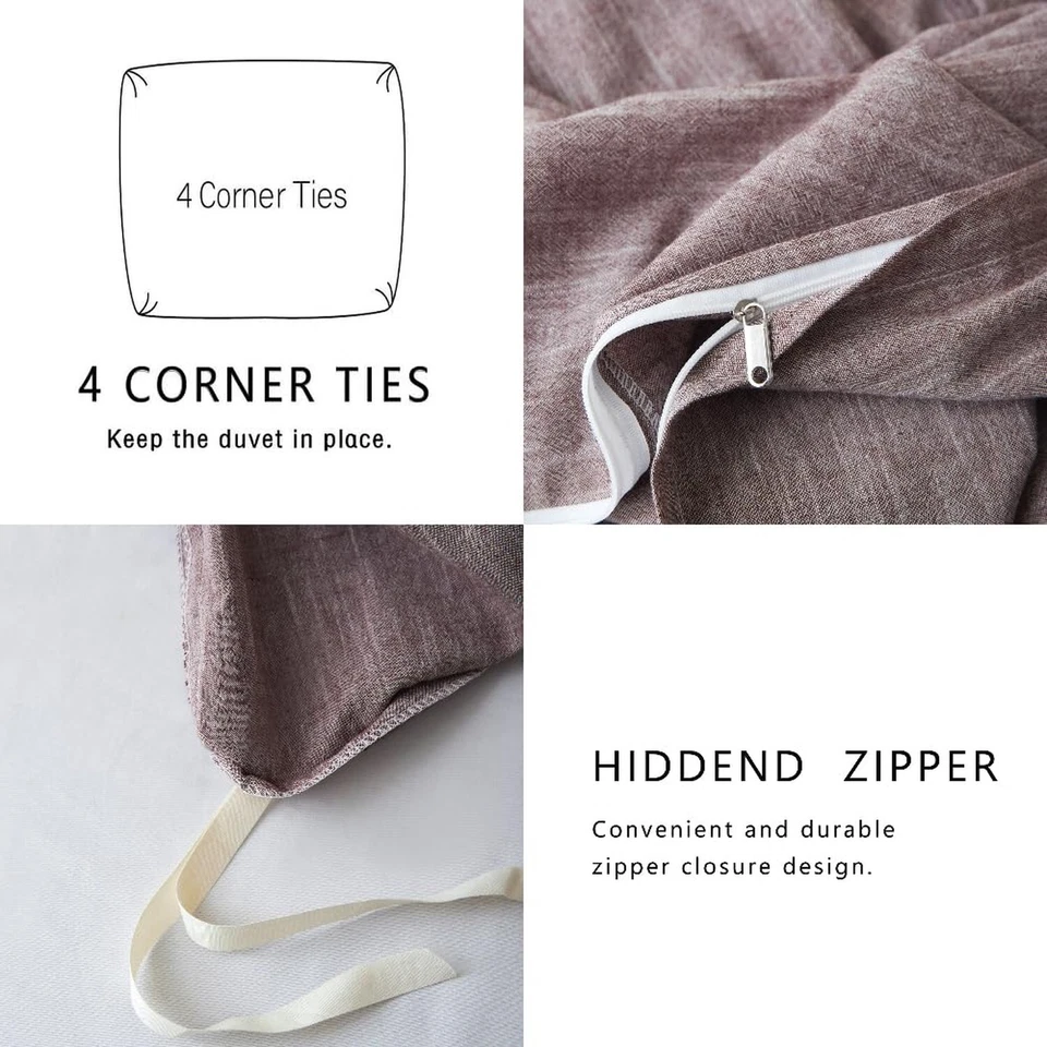 Juego de funda nórdica de algodón/lino lavado a la piedra (chocolate, king) chocolate Foto 4 de 4