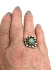 Vintage Native Turquoise Ring 925 Sterling Silver Navajo SW Flower Sz 7 6g Wt