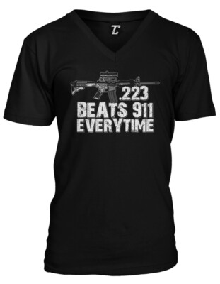 223 Beats 911 Everytime - 2nd Amendment Gun Rights USA Unisex V-Neck T-shirt