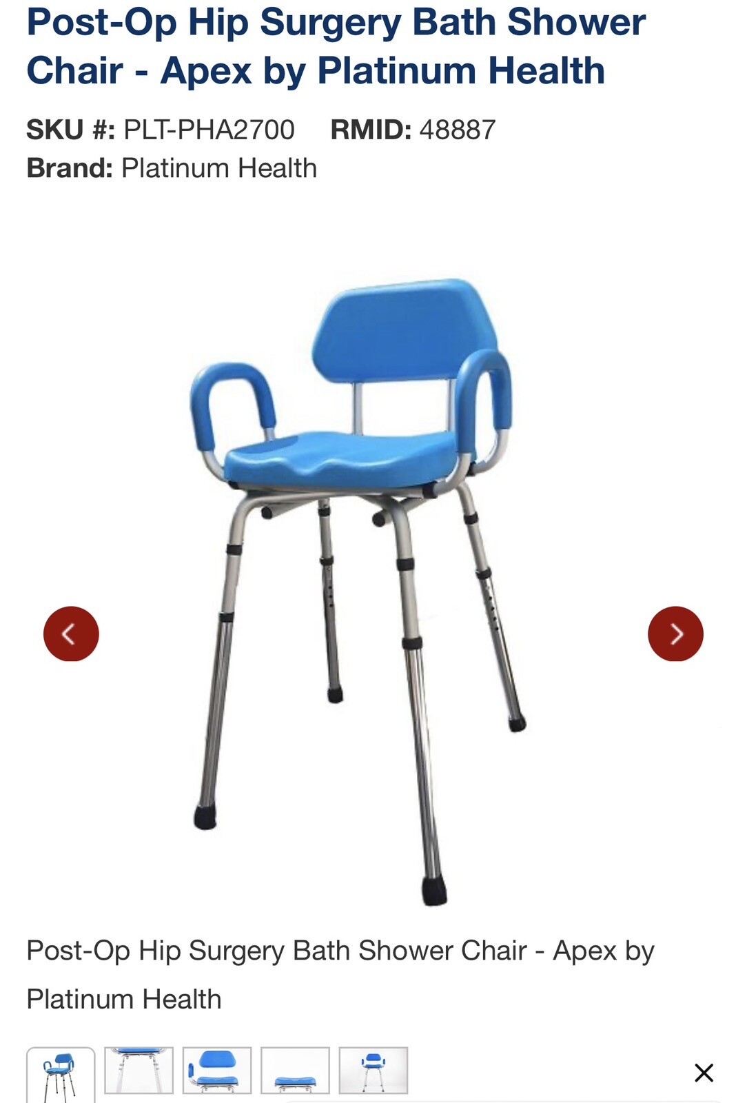 Platinum Health Apex Non Slip Padded SEATAngle Adjustable Hip Shower