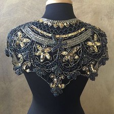 Sequin Beaded Lace Hip Wrap Collar Shoulder Shrug Shawl Appliqu AB Black Gold