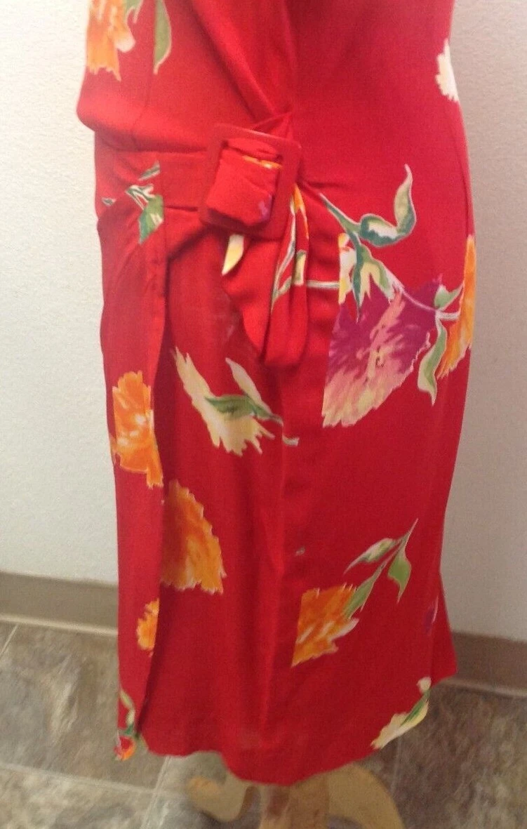 VETEMENTS Abito donna vintage Liz Claiborne tubino floreale multicolore rosso cintura zip tg 12