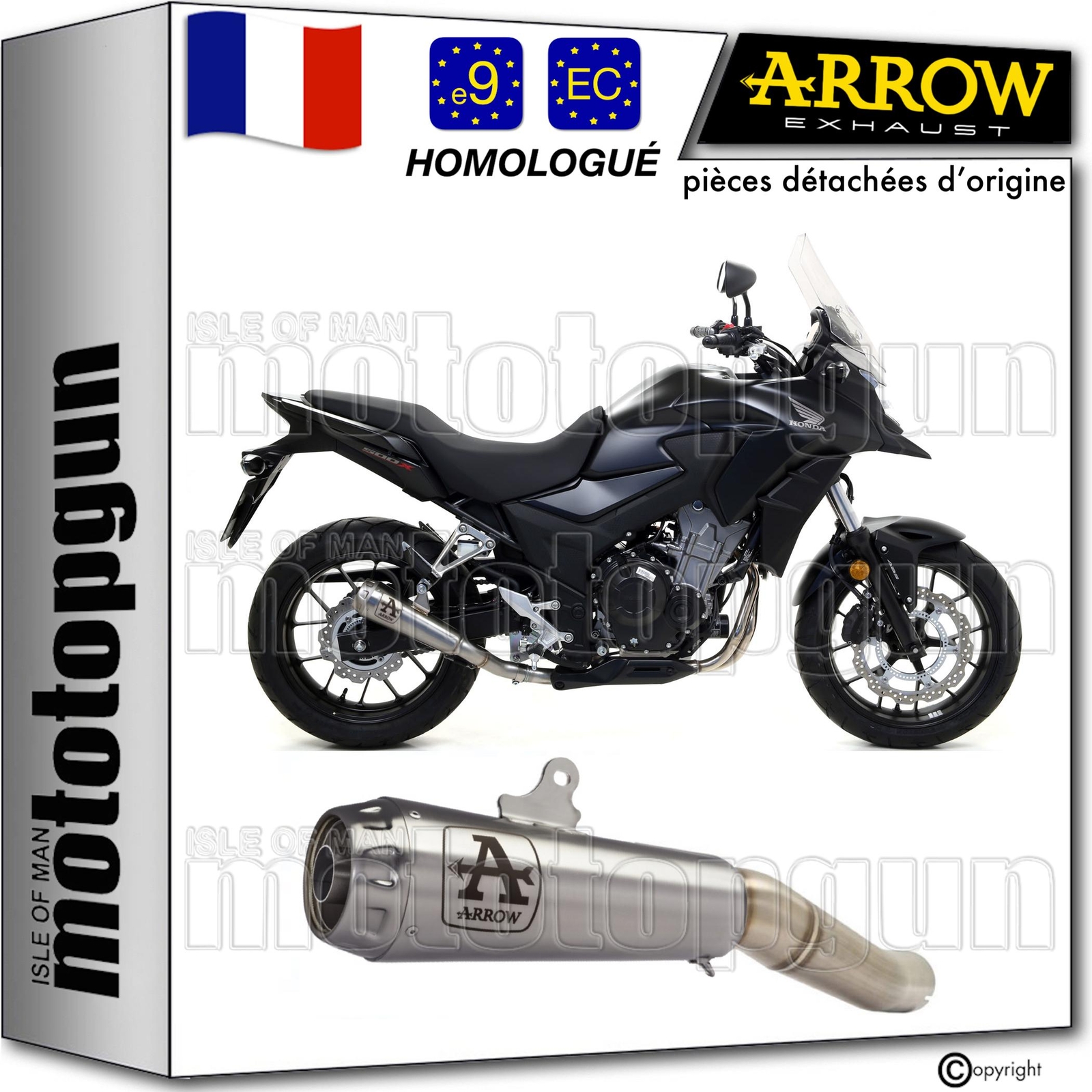 Pot d'échappement Arrow Pro-Race homologué pour moto Honda CB 500 X modèles 2019 à 2020 titan