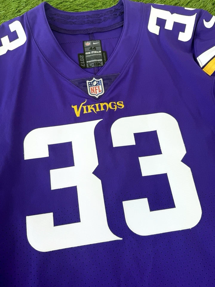 Camiseta deportiva de fútbol americano auténtica emitida por el equipo Minnesota Vikings Dalvin Cook 2017 44 Foto 4 de 4
