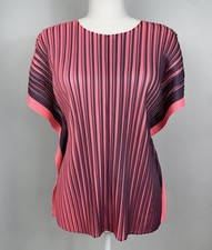 ISSEY MIYAKE Pleats Please Pink Alt Bright Top Made in Japan Sz 3 Pleated Shirt