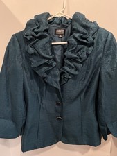 Adrianna Papell Evening Essential 10 Formal Chiffon Jacket Teal Cocktail Waist