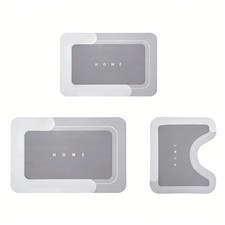 3PC Bathroom Rug Set Non-Slip Absorbent Bath Mats Rubber Non Slip Quick Dry