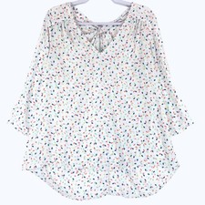 Cache Cache Women's L Keyhole Blouse White Poly Roll Tab 3/4 Sleeve Pullover